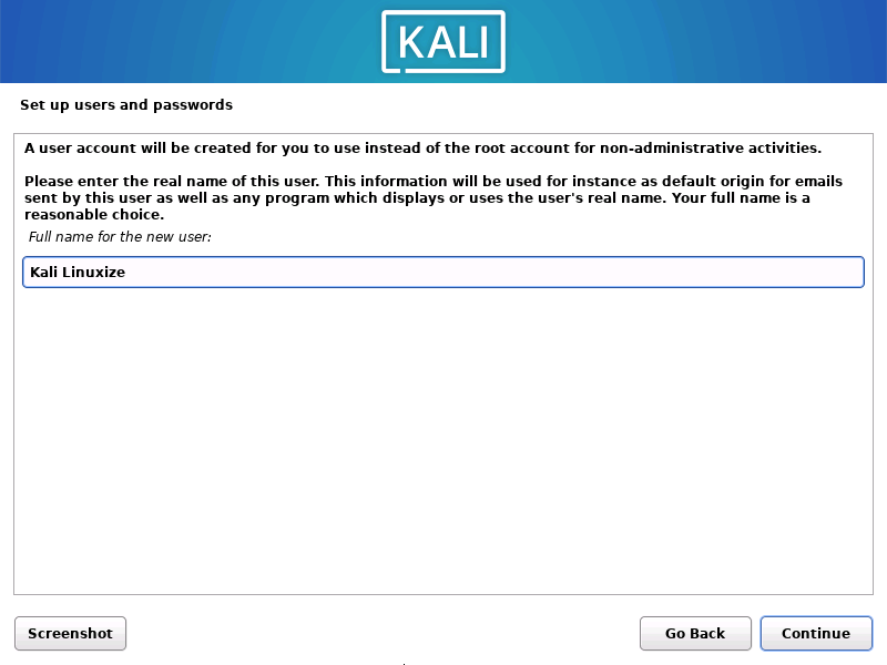 Install Kali Linux Full Name