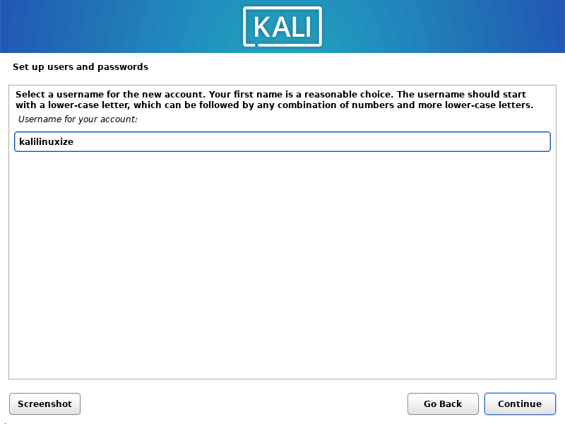 Username for Kali Linux 2022.4