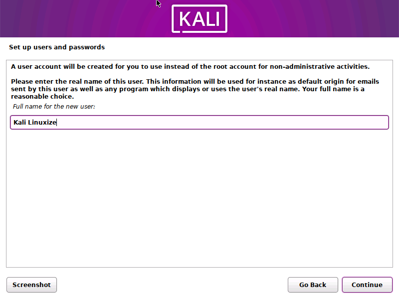 Kali Linux 2023.1 Username